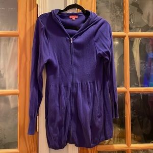Girls Purple Blue Long Zipped Sweater with Hood